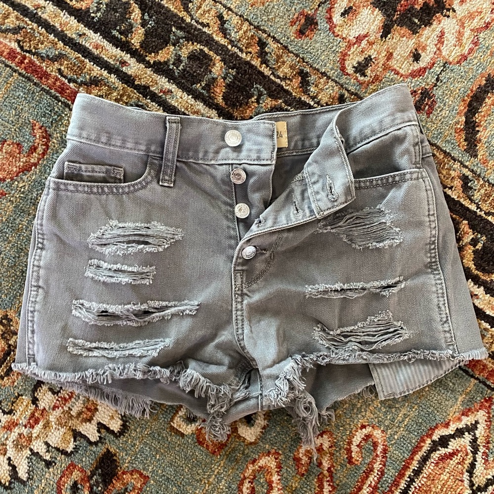 Hollister distressed grey shorts.